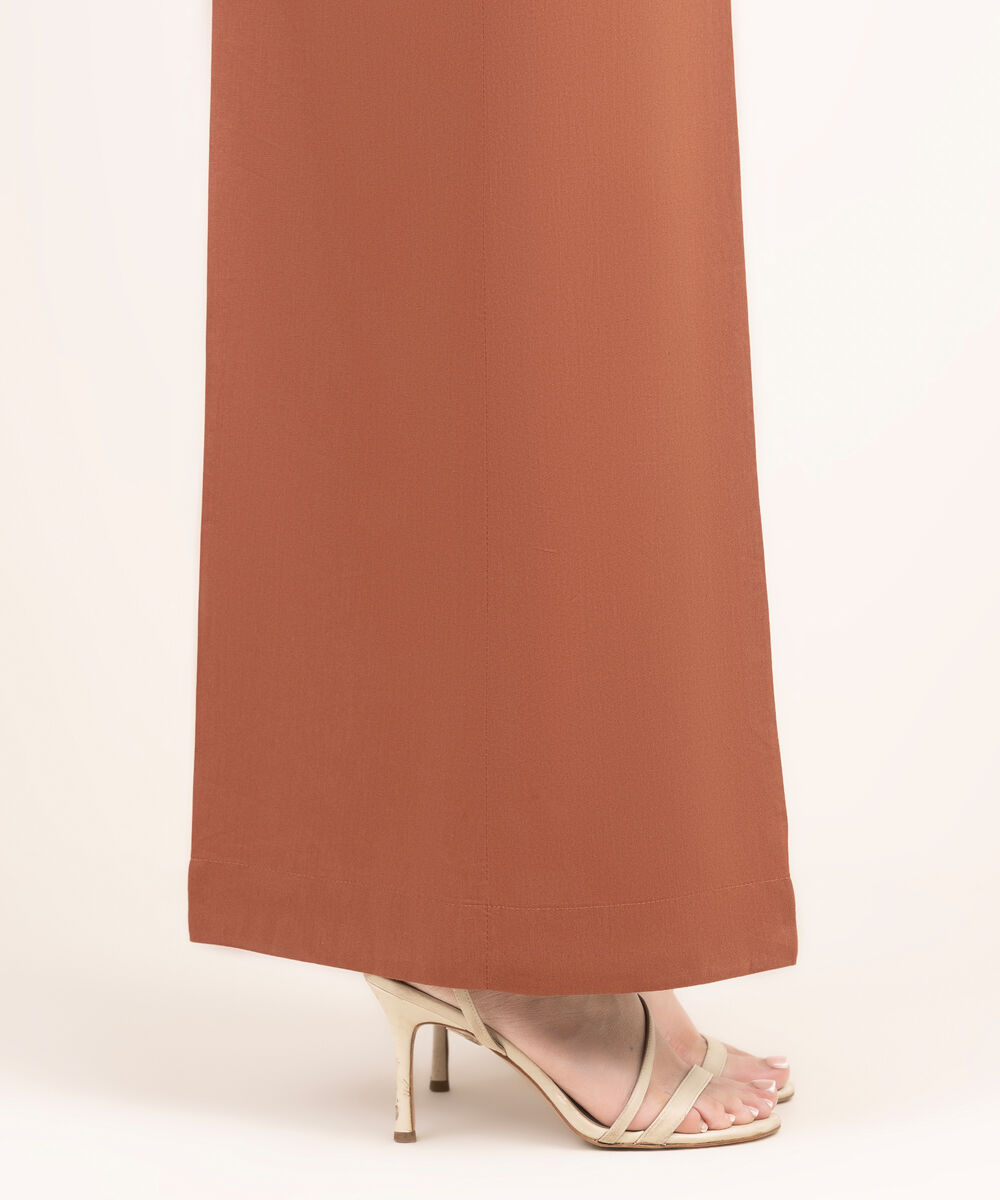 Women's RTW Cotton Viscose Solid Brown Flared Pants