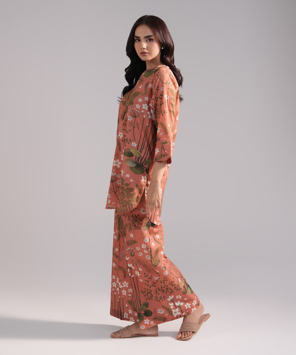 Women's RTW Lawn Printed Terracotta 2 Piece Suit