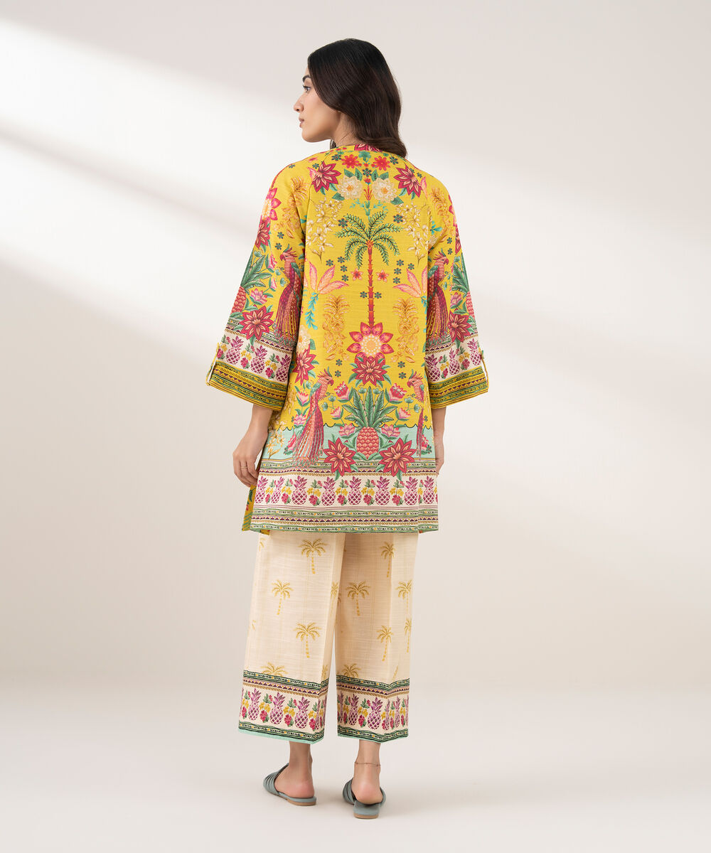 Women's RTW Light Khaddar Printed Straight Yellow Shirt