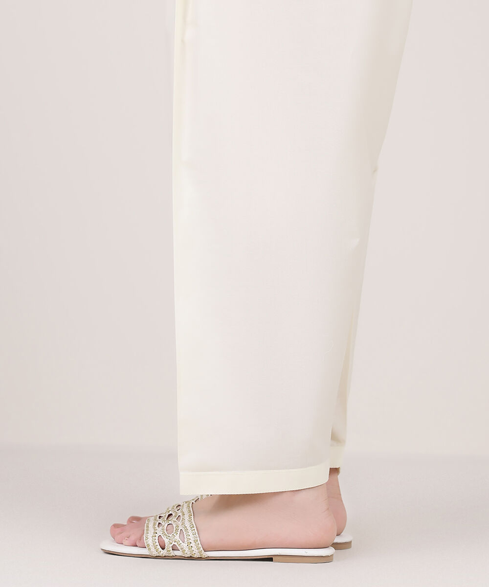 Women's RTW Cambric Beige Solid Shalwar