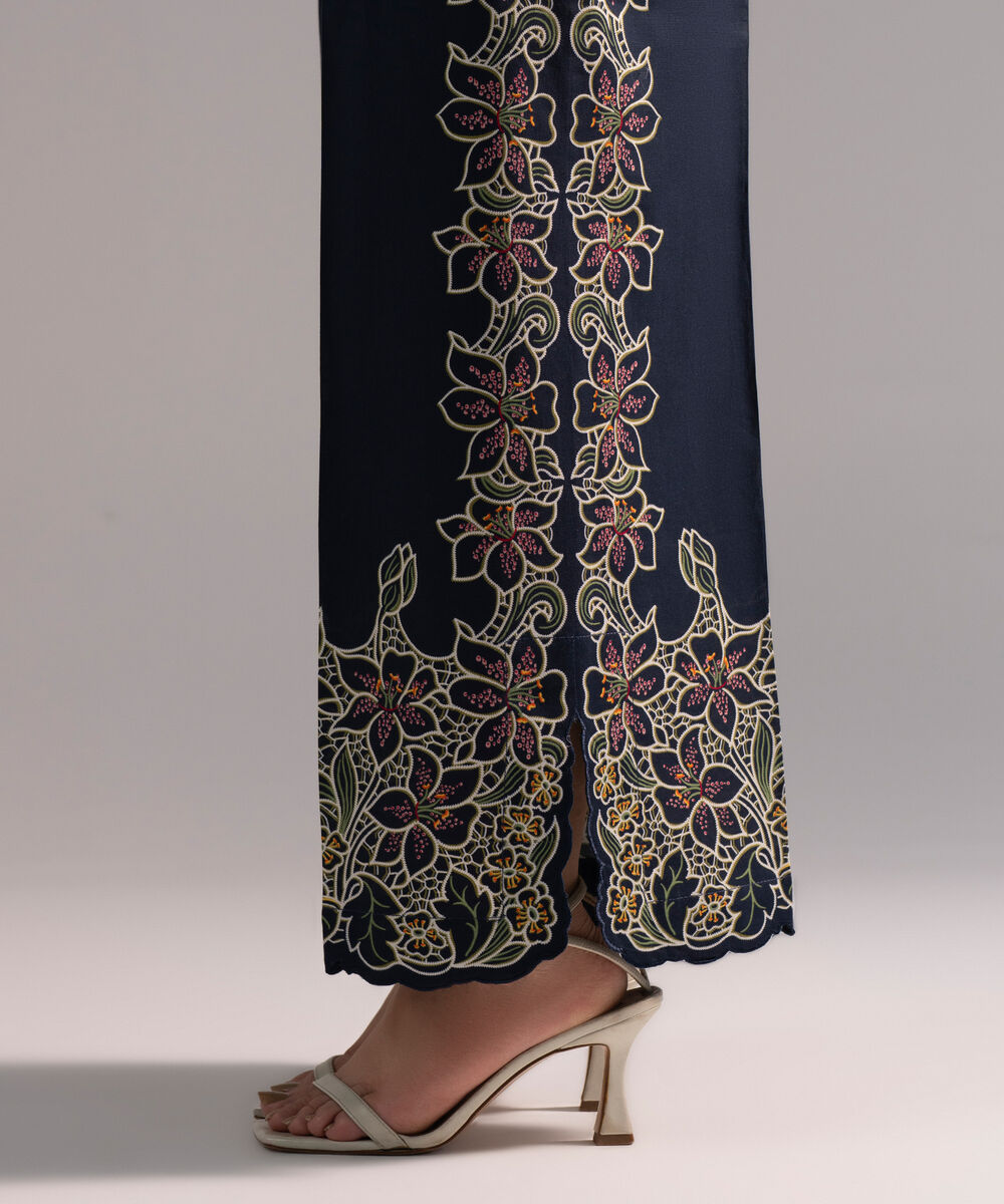 Women's RTW Cambric Printed Dark Blue Culottes