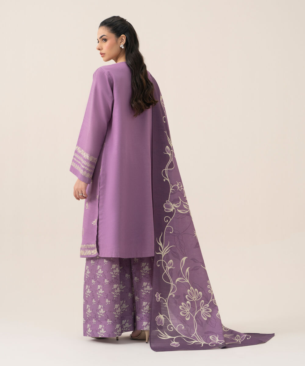 Women's Unstitched Premium Khaddar Embroidered Mauve 3 Piece Suit