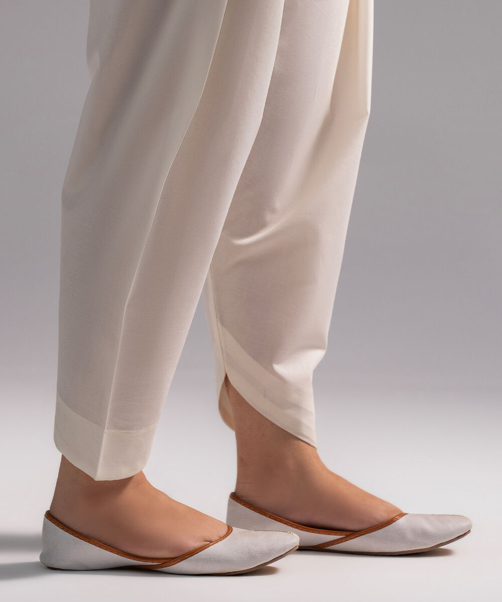 Women's RTW Cambric Solid Off White Skinny Shalwar