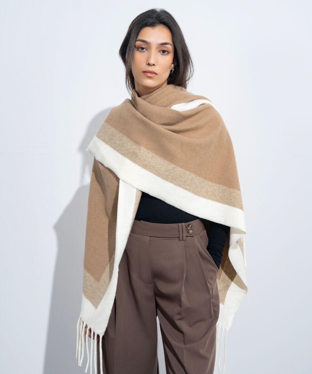 Women's Western Wear Beige & Off White Cape Shawl