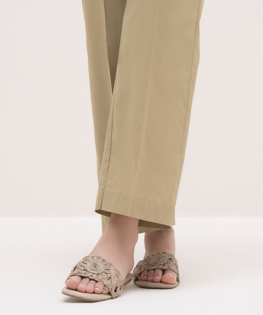 Women's RTW Cambric Beige Solid Trousers