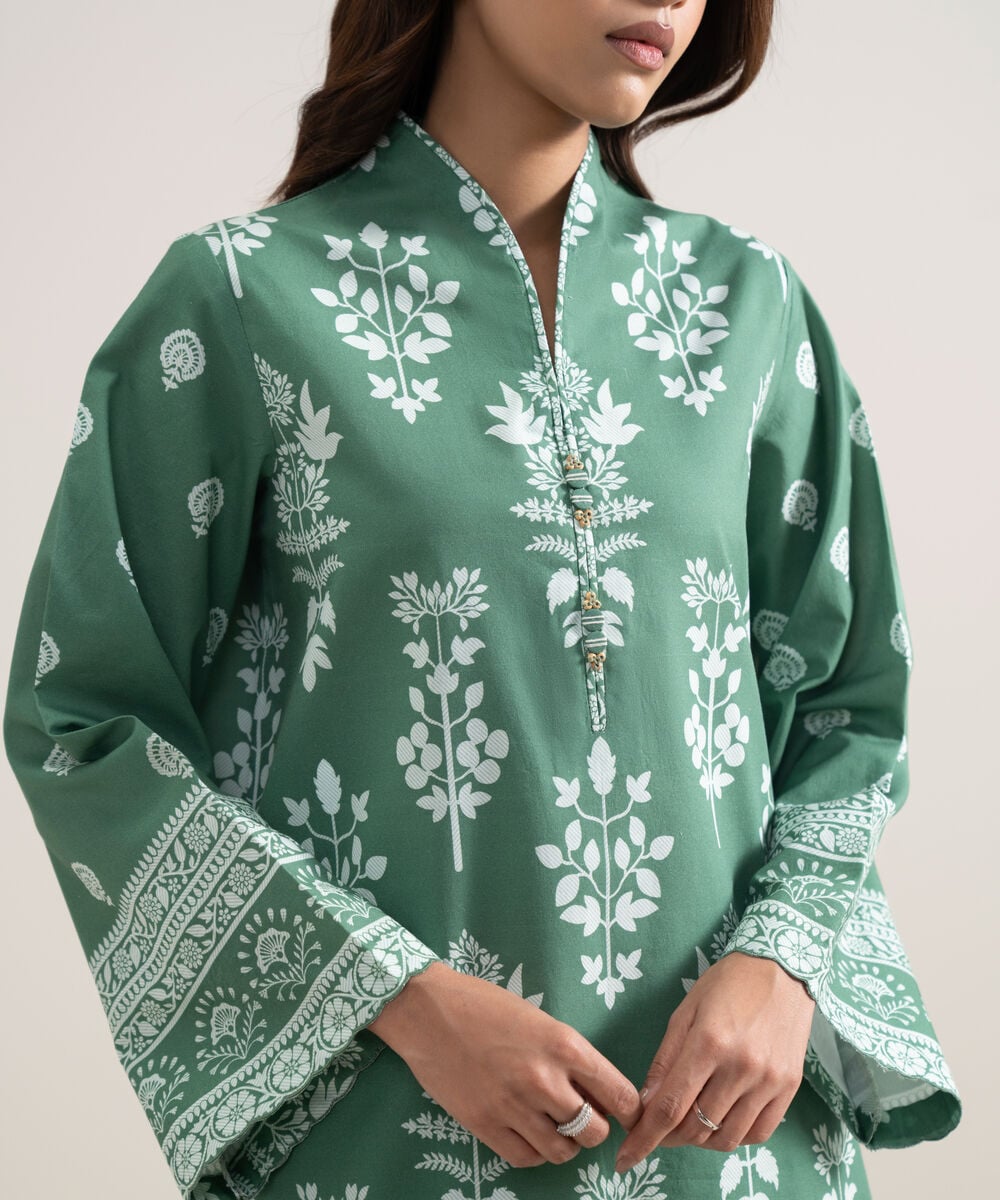 Women's Unstitched Lawn Printed Green 3 Piece Suit