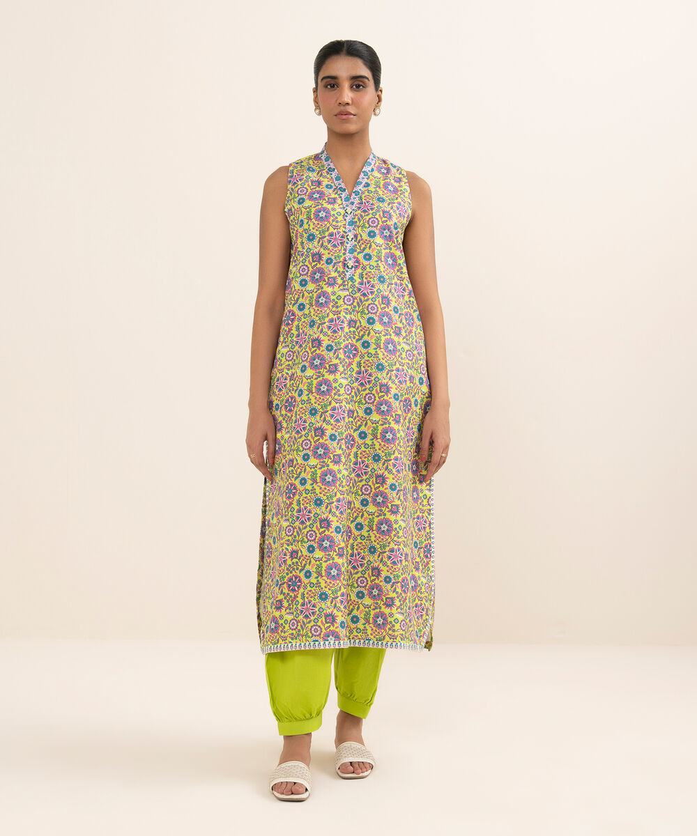 Women's Unstitched Cotton Printed Multi 2 Piece Suit