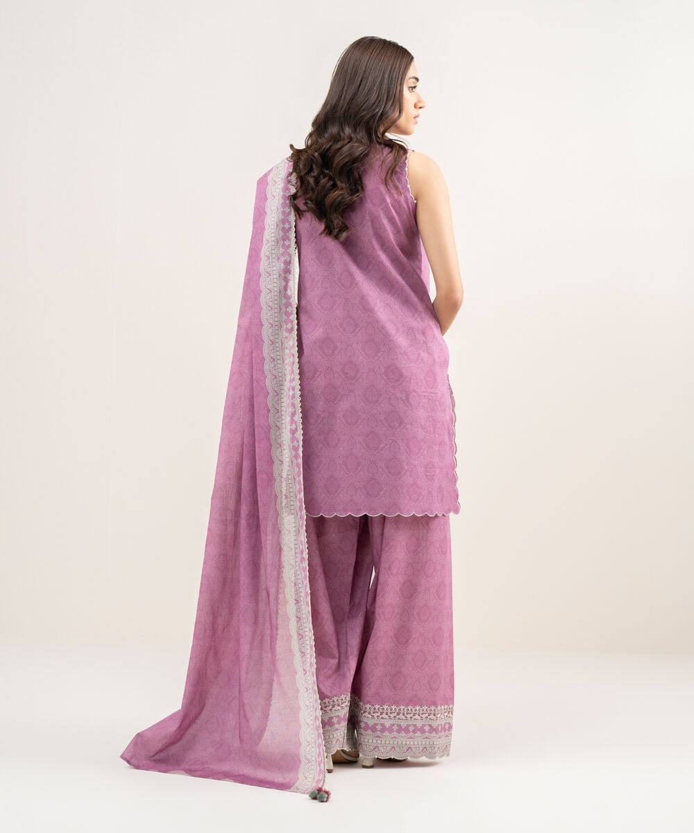 Women's Unstitched Lawn Embroidered Pink 3 Piece Suit