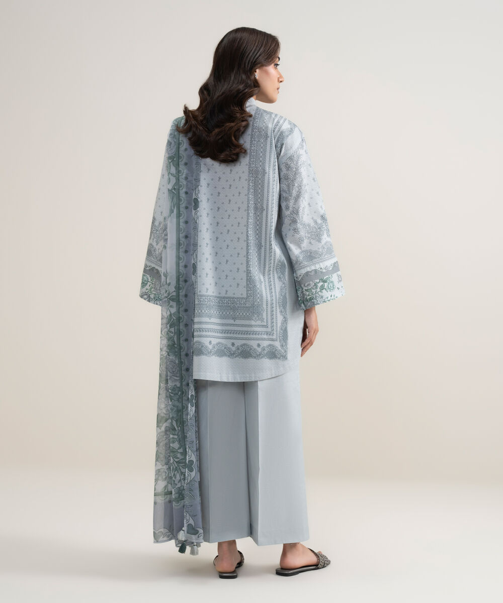 Women's Unstitched Lawn Printed Blue 3 Piece Suit