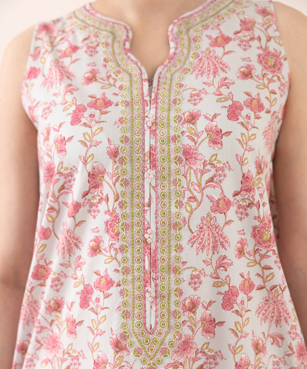 Women's Unstitched Cotton Embroidered Multi Three Piece Suit