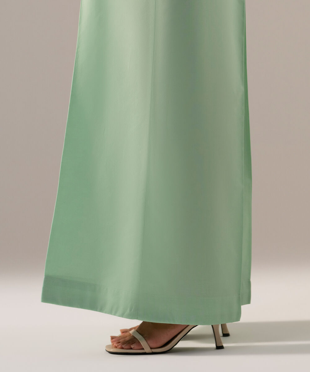 Women's RTW Cambric Solid Green Flared Pants