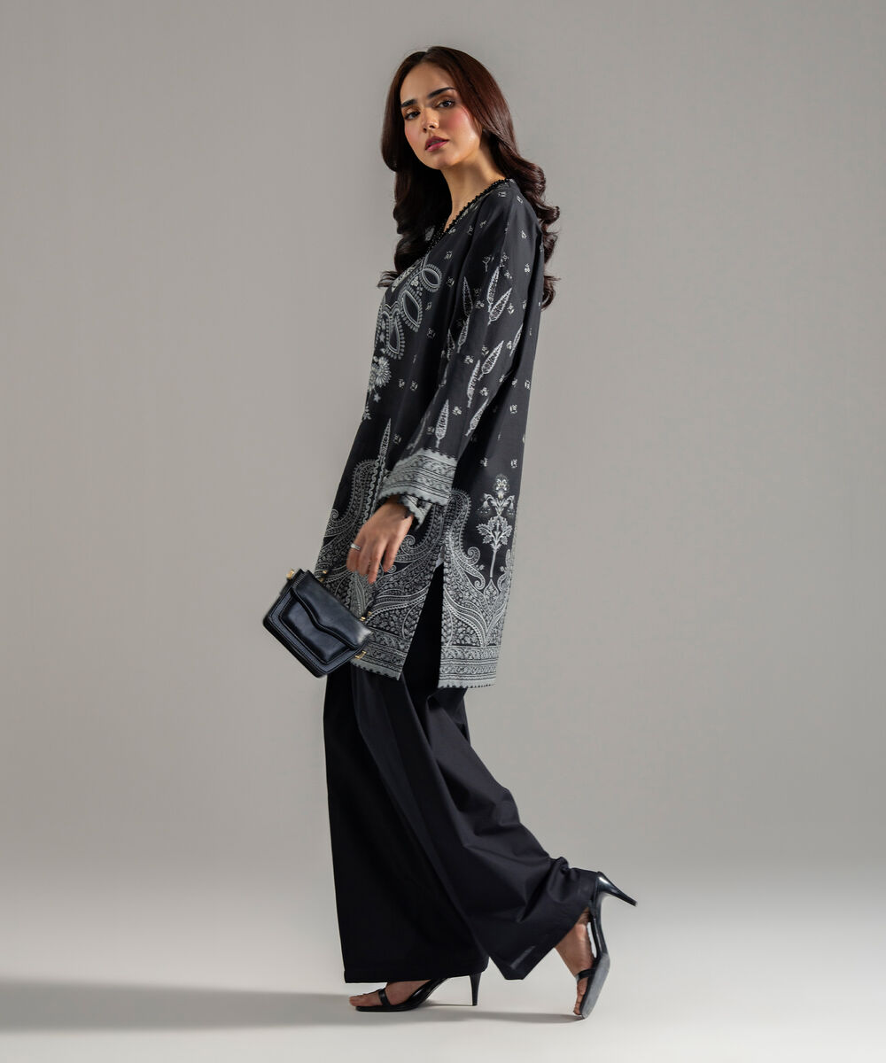 Women's RTW Lawn Printed Black 2 Piece Suit