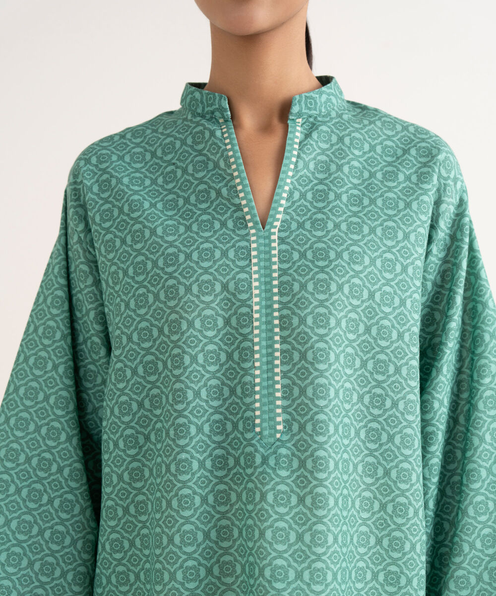 Women's Unstitched Light Khaddar Printed Green Two Piece Suit