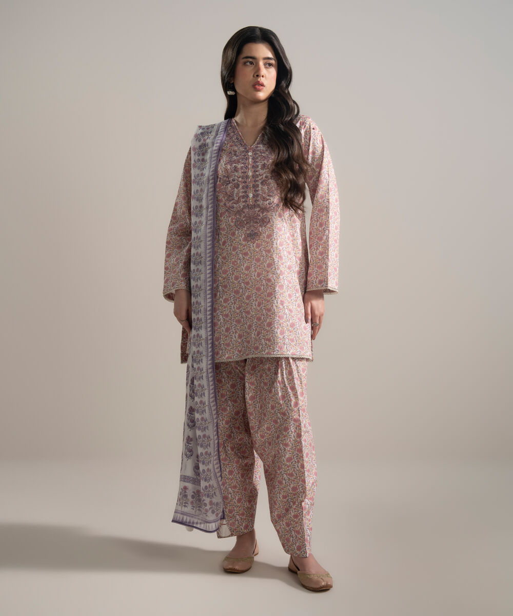 Women's RTW Cambric Embroidered White 3 Piece Suit