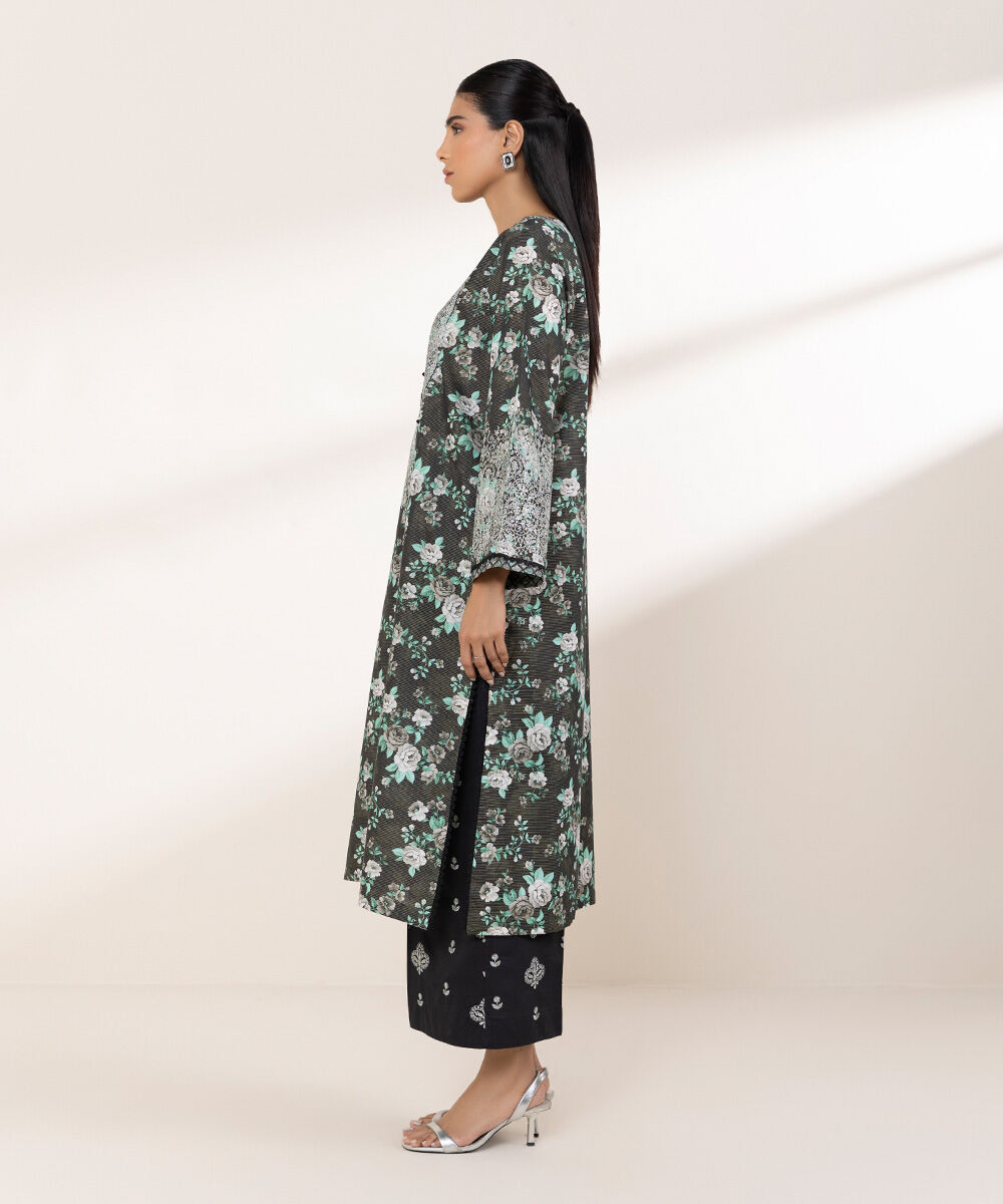 Women's RTW Zari Lawn Black Embroidered A-Line Shirt