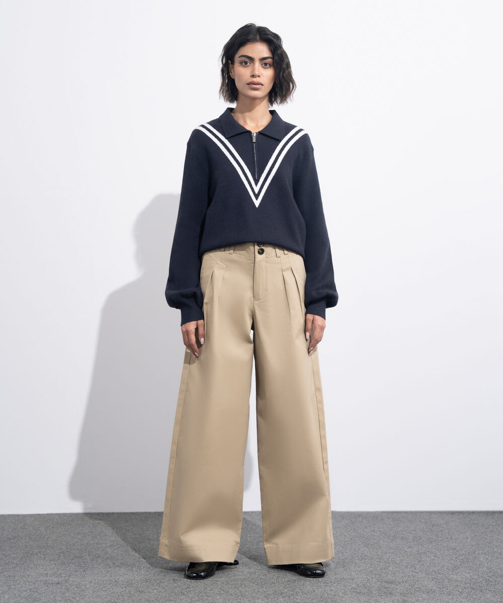 Women's Western Wear Khaki Pleated Chino Trousers