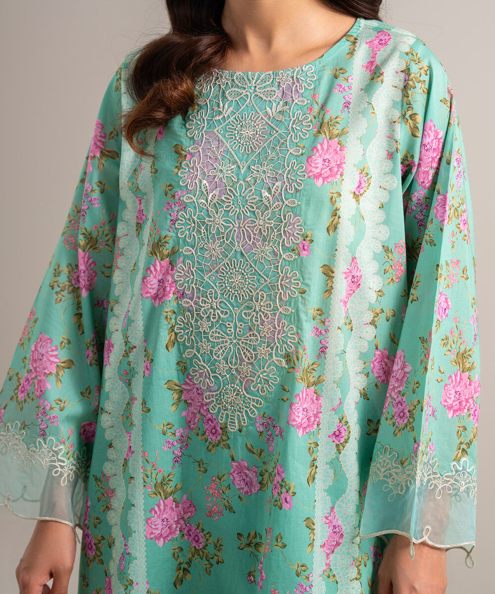 Women's Unstitched Lawn Embroidered Tea Pink 3 Piece Suit