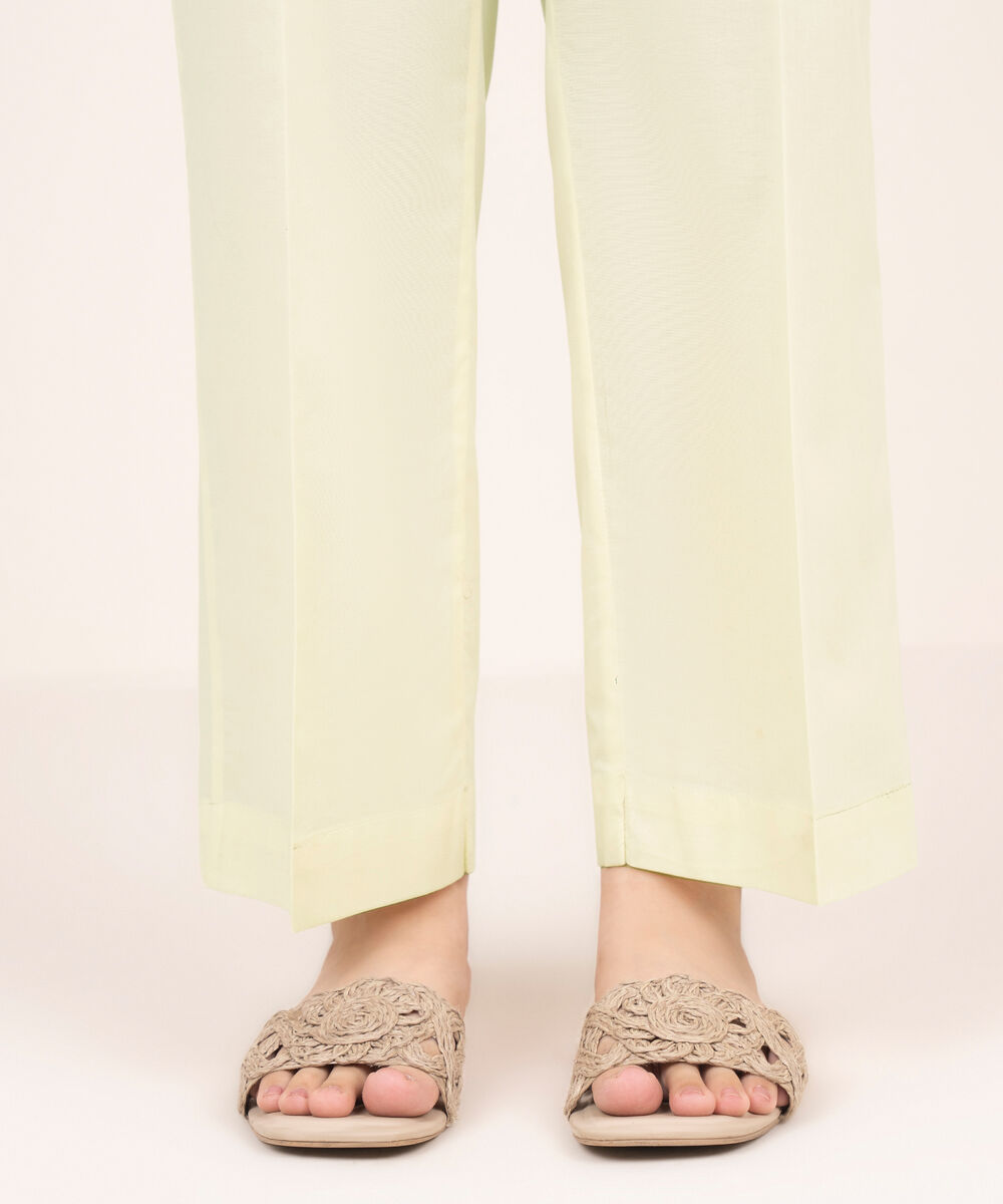 Women's RTW Cambric Off White Solid Straight Pants
