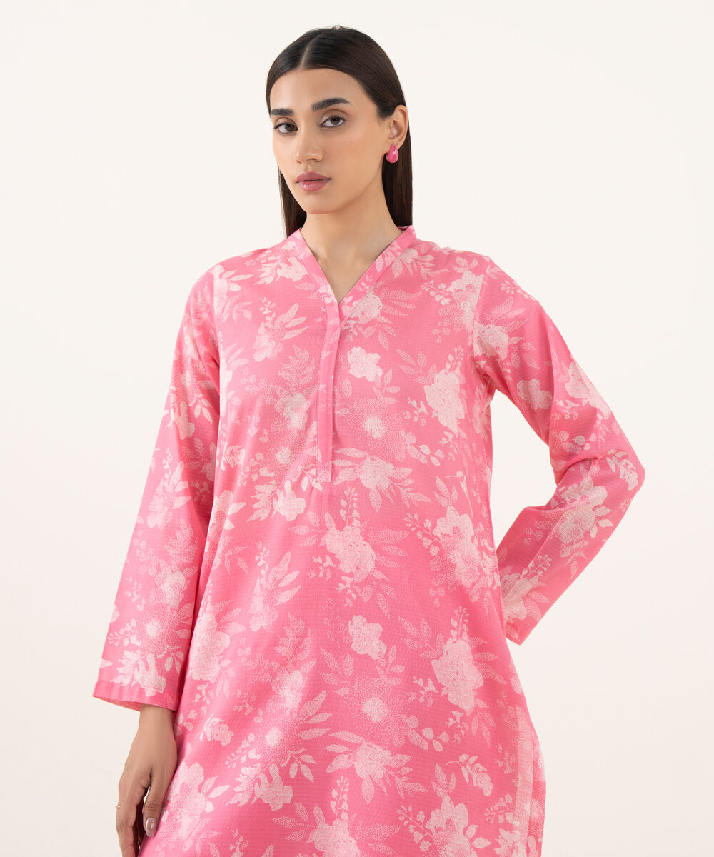 Women's RTW Dobby Pink Printed Straight Shirt