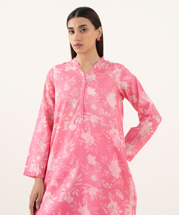 Women's RTW Dobby Pink Printed Straight Shirt