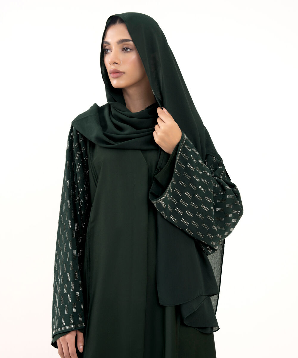 Women's Green Polyester Abaya Set