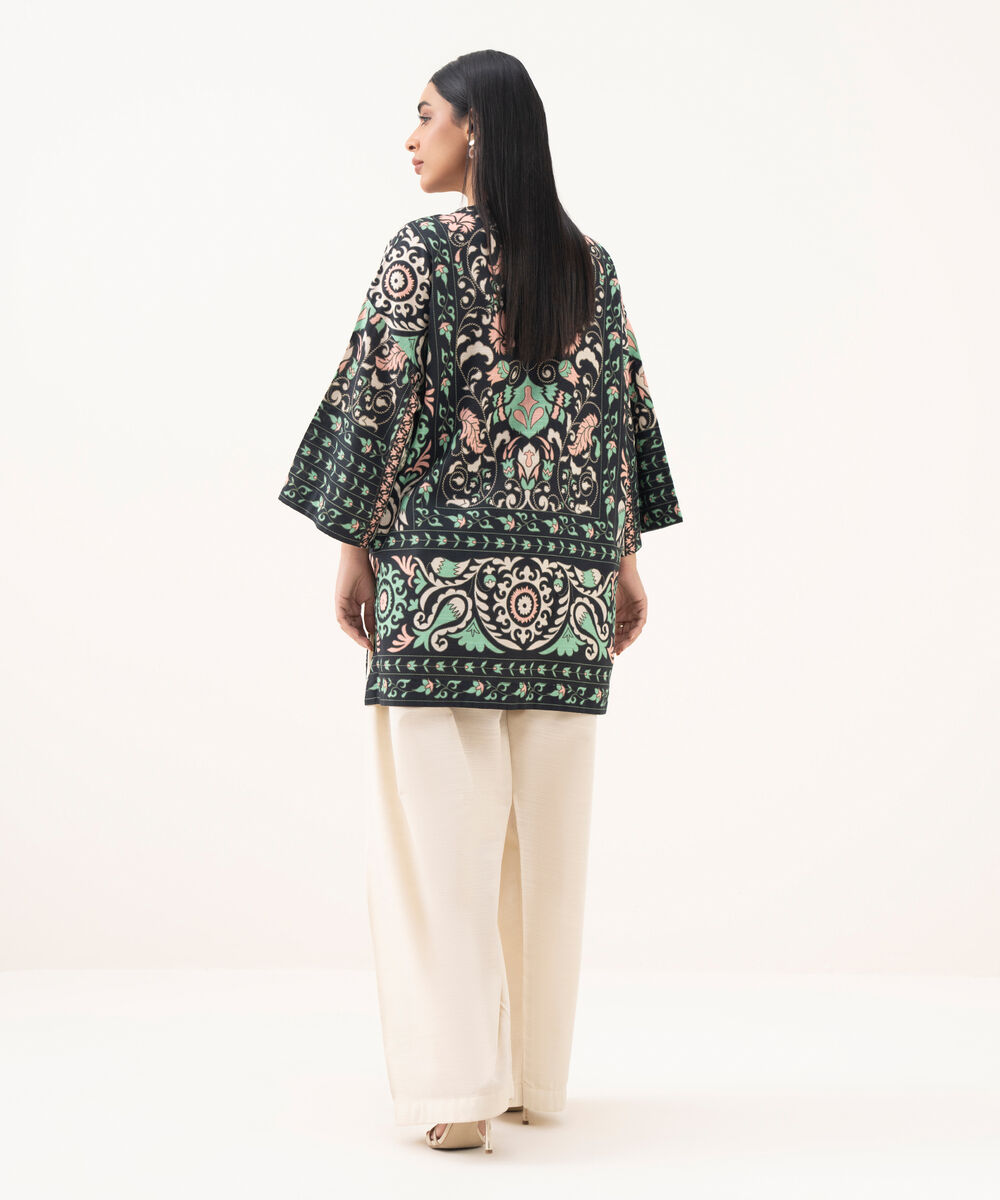 Women's RTW Light Khaddar Printed Black Boxy Shirt