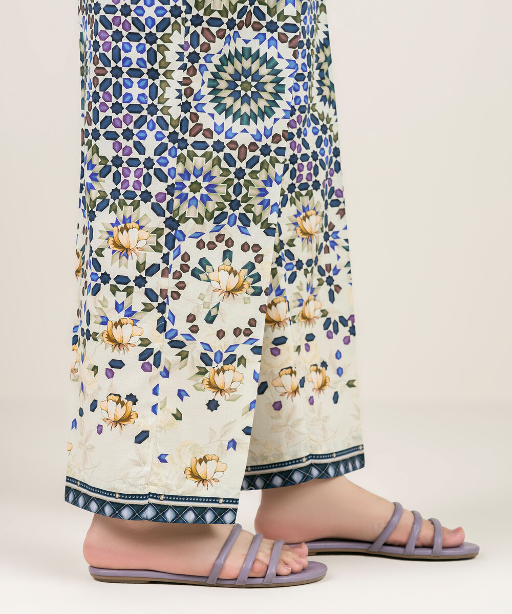 Women's RTW Cambric Printed Mint Green Straight Pants