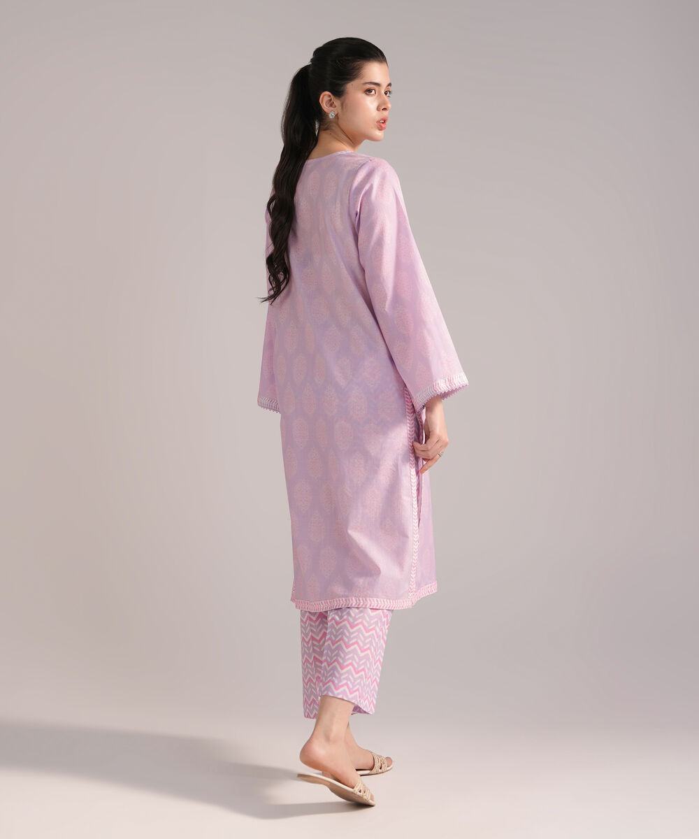 Women's RTW Crosshatch Printed Lavender Straight Shirt