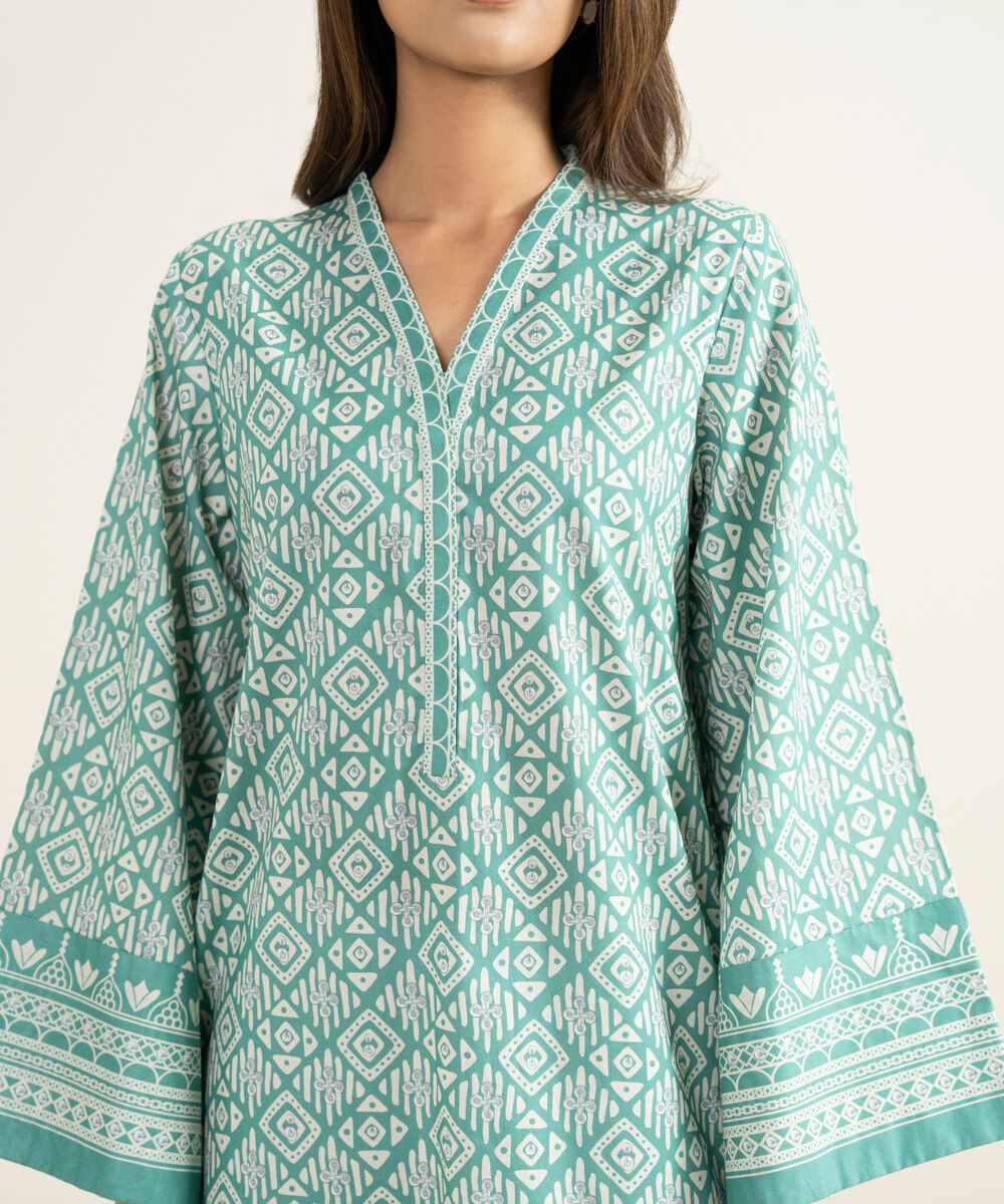 Women's Unstitched Lawn Printed Green 2 Piece Suit