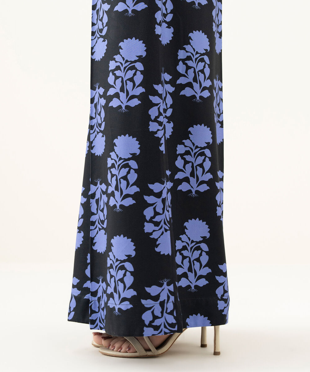 Women's RTW Linen Black Printed Flared Pants