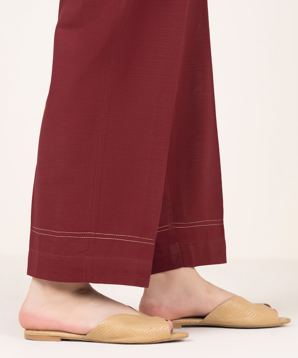 Women's RTW Light Khaddar Solid Maroon Straight Pants