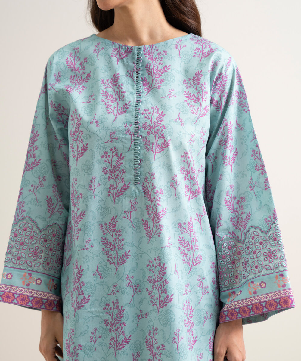 Women's Unstitched Lawn Embroidered Blue