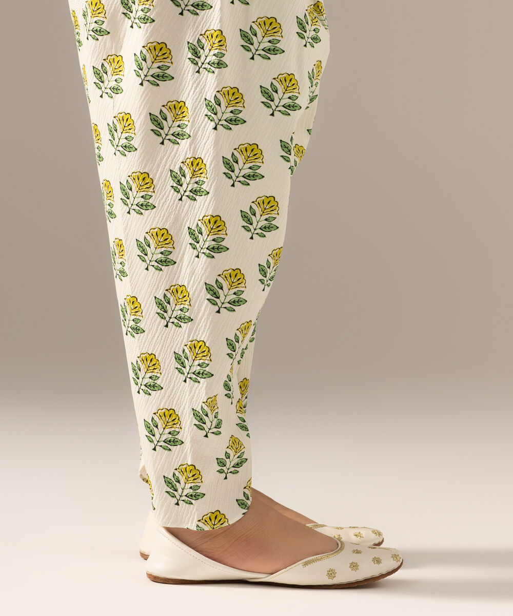 Women's RTW Seersucker Printed Off White Tulip Shalwar