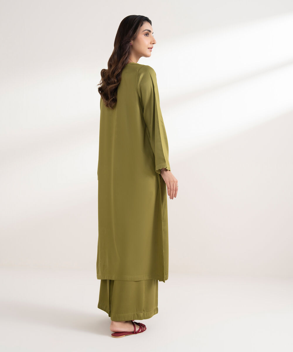 Women's RTW Bedford Embroidered Straight Green Shirt