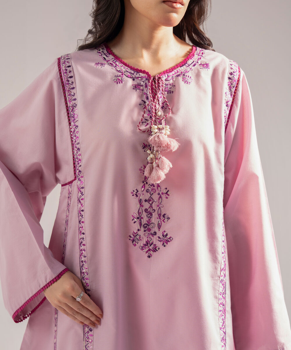 Women's RTW Zari Lawn Embroidered Straight Lilac Shirt