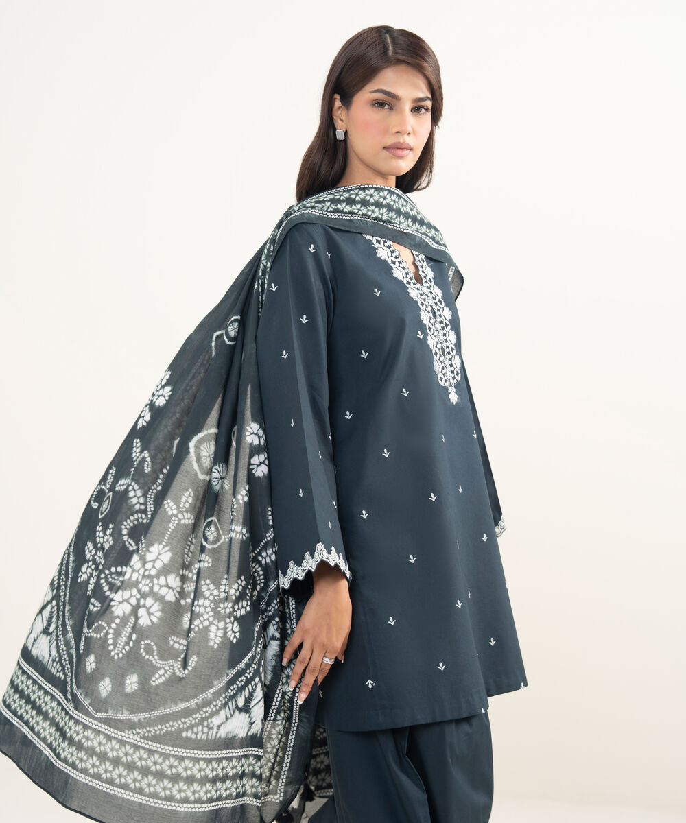 Women's Unstitched Lawn Embroidered Black 3 Piece Suit