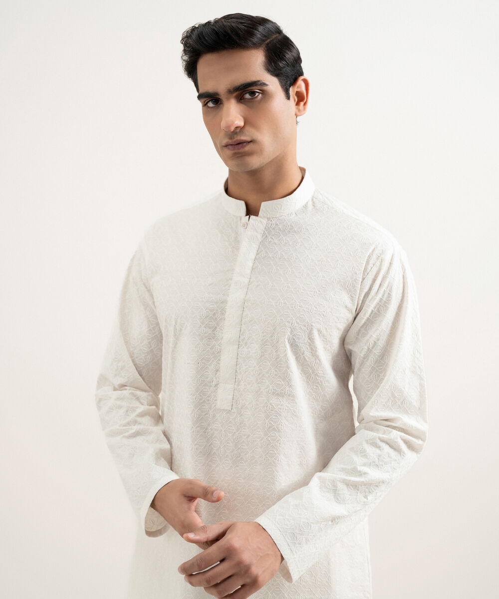 Men's Stitched Cream  Kurta Trouser