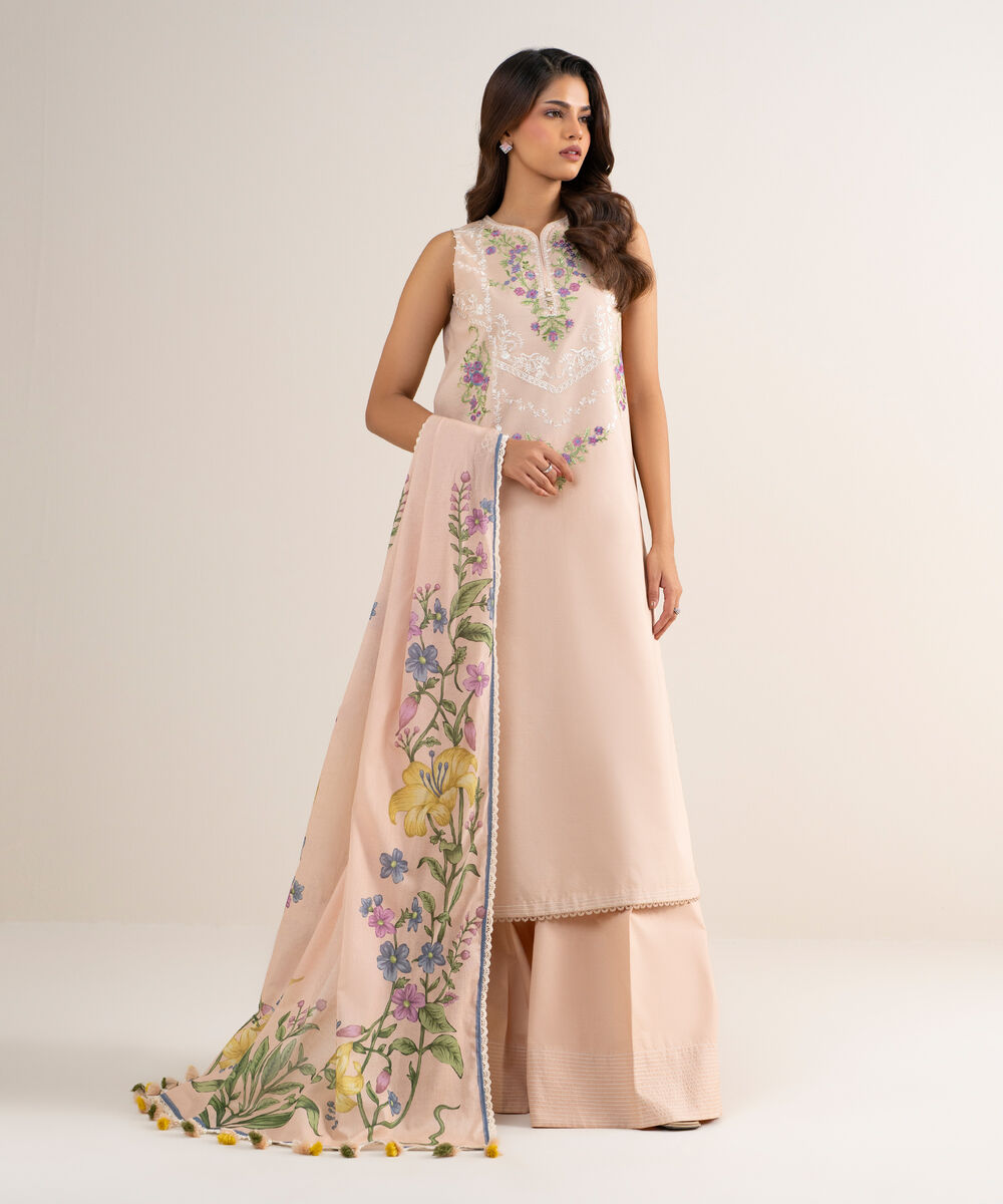 Women's Unstitched Lawn Embroidered Pink