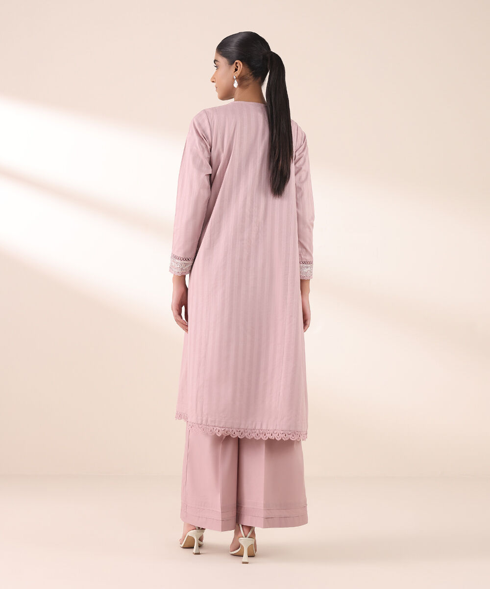 Women's RTW Dobby Pink Embroidered A-Line Shirt