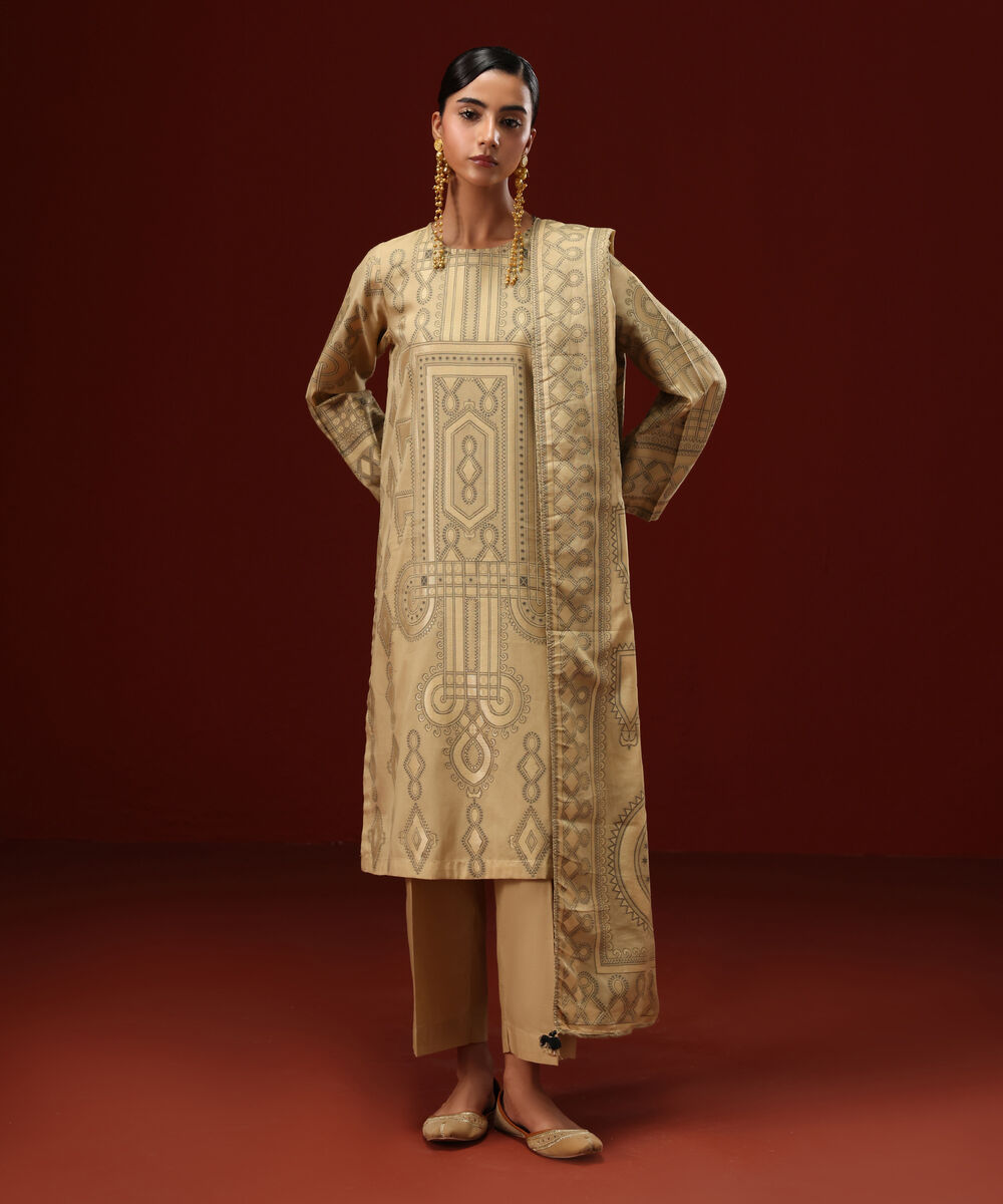 Women's RTW Extra Weft Jacquard Golden Solid A-Line Shirt