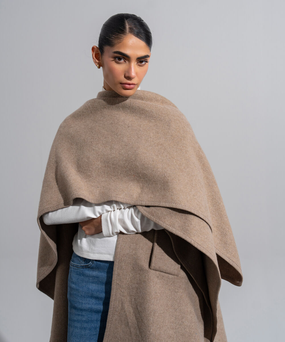 Women's Western Wear Taupe Polyester Cape Shawl