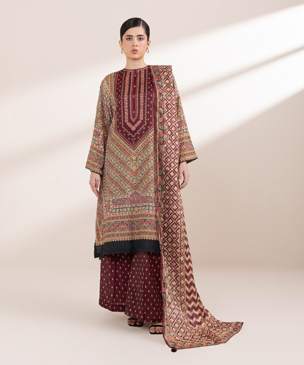 Women's Pret Blended Grip Red Printed Three Piece Suit