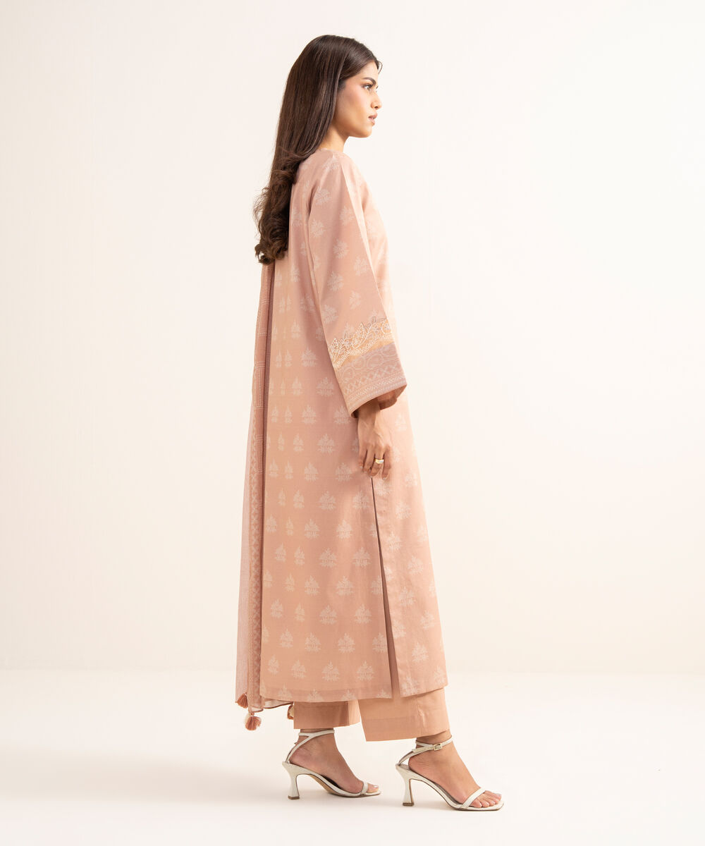 Women's Unstitched Lawn Embroidered Pink 3 Piece Suit