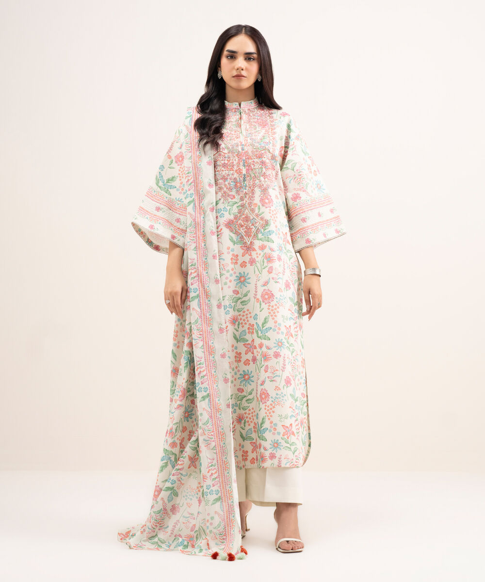 Women's Unstitched Lawn Embroidered Multi 3 Piece Suit