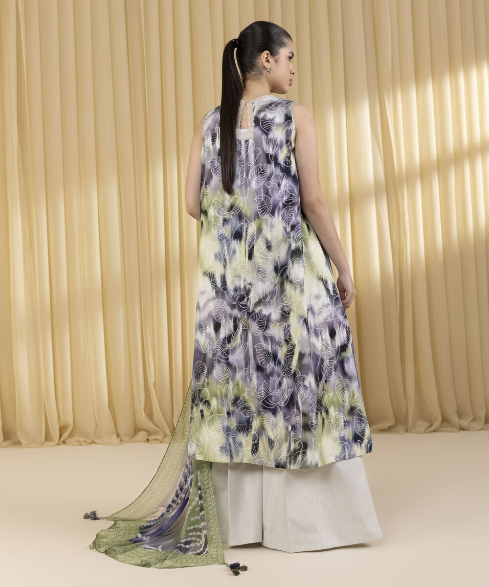 Unstitched Women's Green Extra Weft Jacquard 3 Piece Suit