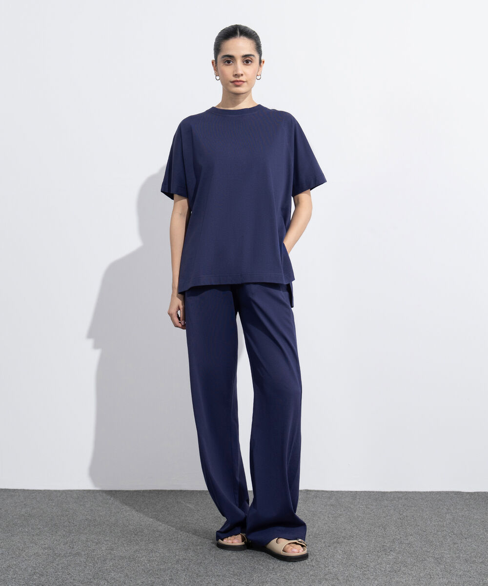 Women's Western Wear Blue Loose Fit Jersey T-Shirt