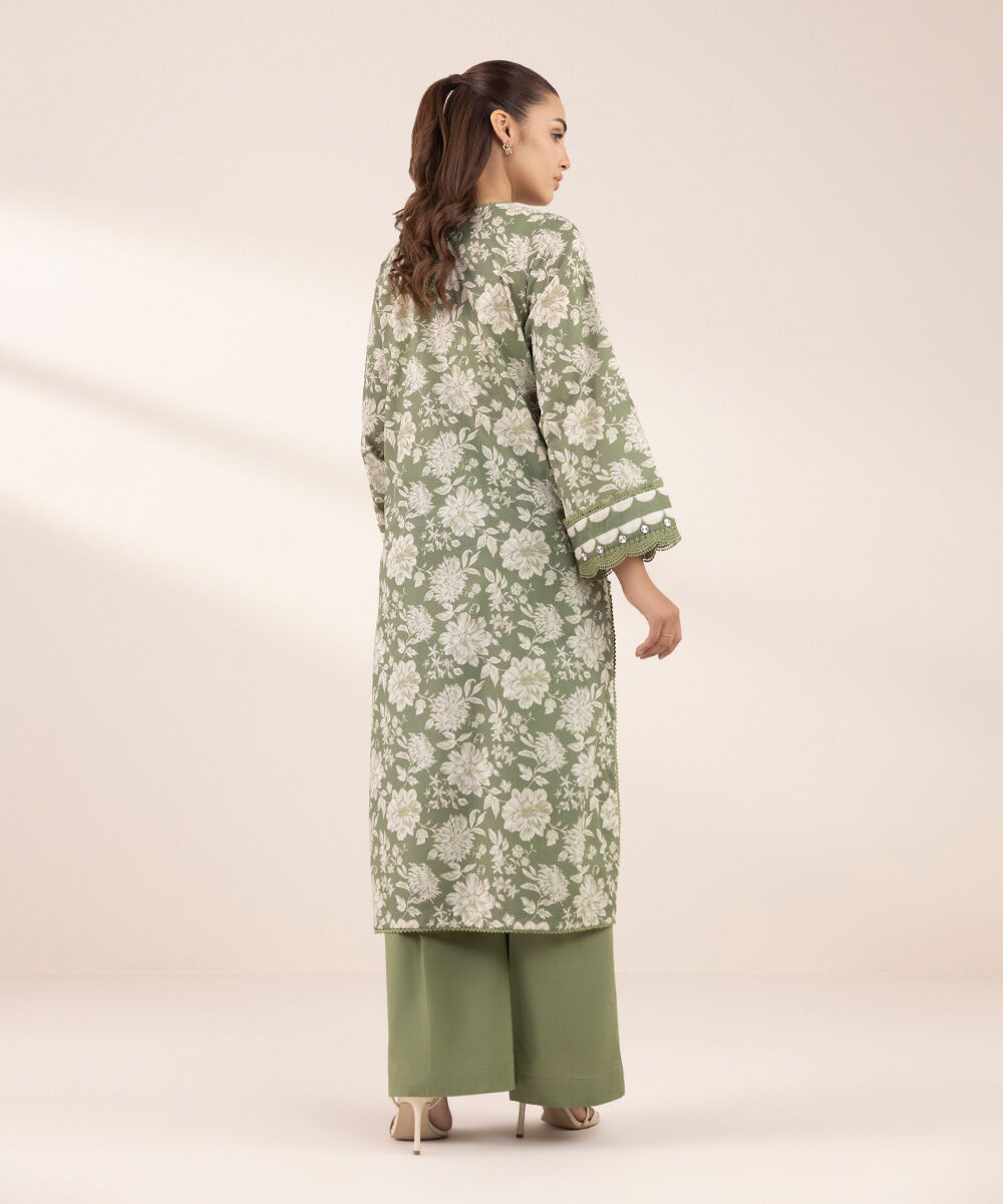 Women's RTW Lawn Green Printed A-Line Shirt