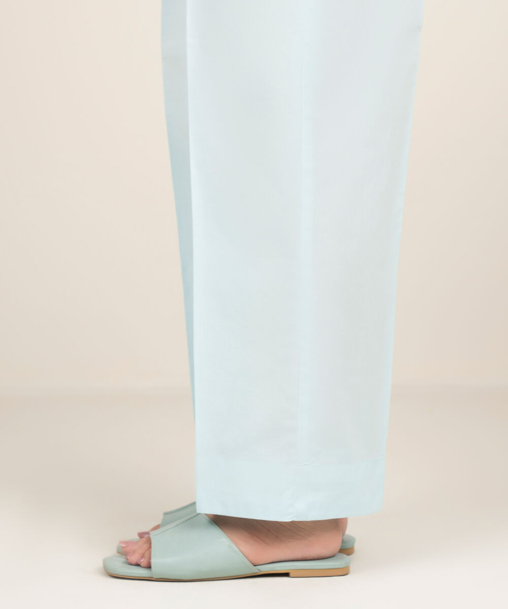 Women's RTW Cambric Solid Blue Straight Pants