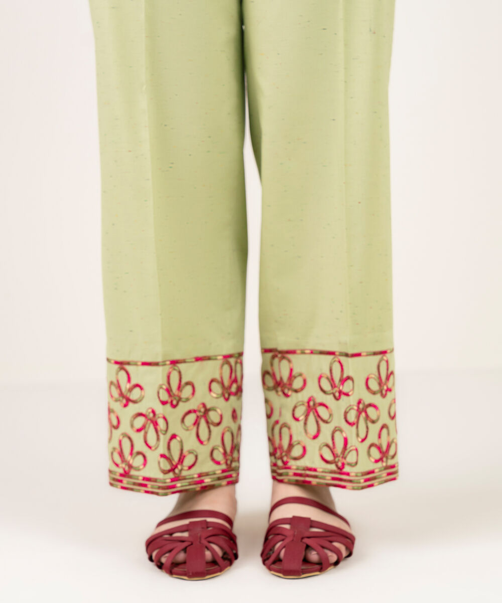 Women's RTW Multi Neps Embroidered Green Straight Pants