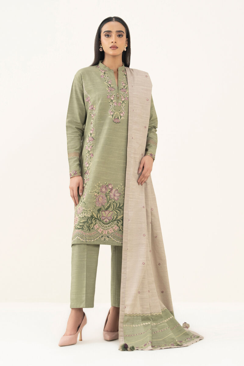 3 Piece - Embroidered Khaddar Suit